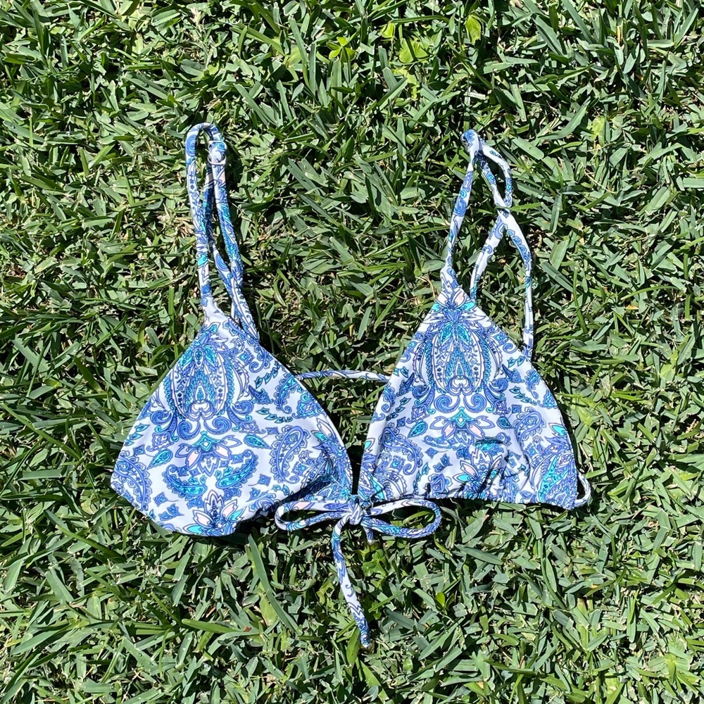 SOLD blue paisley blackbough bikini top
